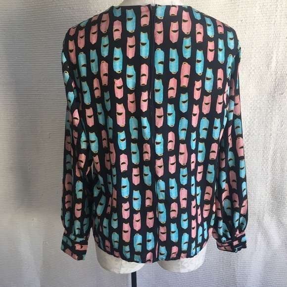 Vintage 10 Whistle Graphic Print Blouse Top Shirt - Picture 3 of 8